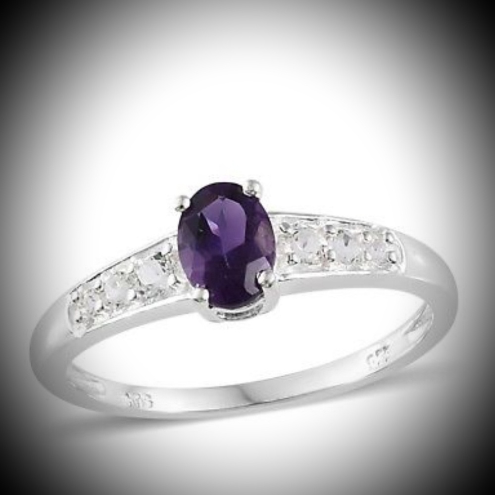 Sterling Silver,Purple Amethyst & White Topaz Ring